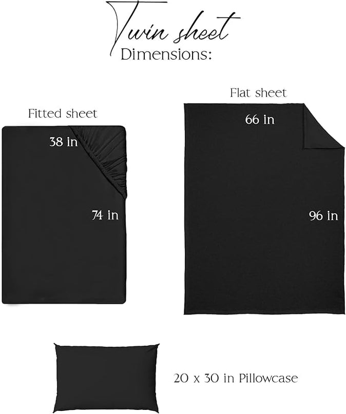 Northwest Ashford Home Essentials Bedding, 3 Piece Twin Size Sheet Set, Stretch Limo Black - LeafyLoom