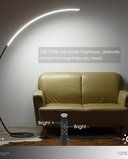 NUÜR Arc Floor Lamp, 67" Tall Black Gold LED Modern Standing Floor Lamp with Remote Control, Arched Bright Floor Lamps for Living Room Bedroom Office Home (Black) - LeafyLoom