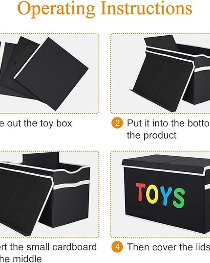 VICTOR'S Toy Storage Organizer - Extra Large Toy Box Chest Storage Boxes Bins Baskets for Kids, Boys, Girls, Nursery Room, Playroom (New Black) - LeafyLoom