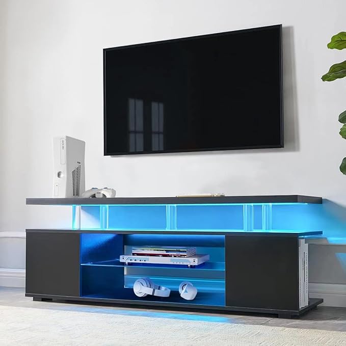 NicBex TV Stand for 70 Inch TV LED Gaming Entertainment Center Media Storage Console Table with Large Sliding Drawer & Side Cabinet for Living Room,Bedroom,63 Inch,Black - LeafyLoom