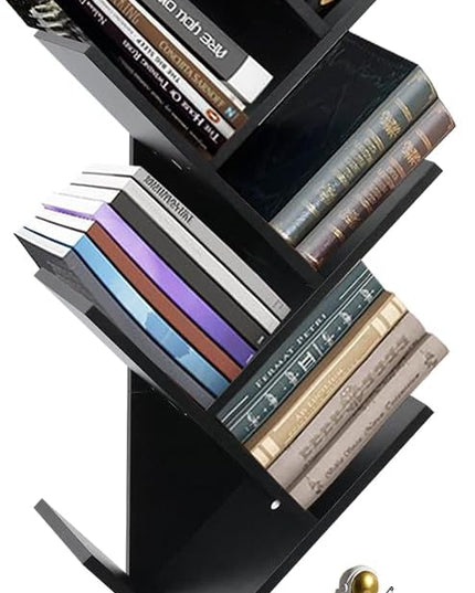 8-Tier Bookshelf Tree Bookshelf Book Tree with Drawer Wooden Bookshelves Storage Rack for CDs/Books, Shelves for Bedroom, Living Room & Office (Black) - LeafyLoom