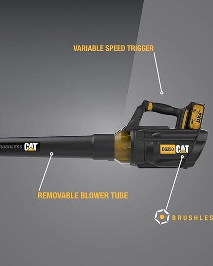 Cat DG250 18V Brushless 450 CFM 100 MPH Leaf Blower Cordless with Battery and Charger, 2-Speed Blowers for Lawn Care, Lightweight Cordless Leaf Blower – Battery & Charger Included - LeafyLoom
