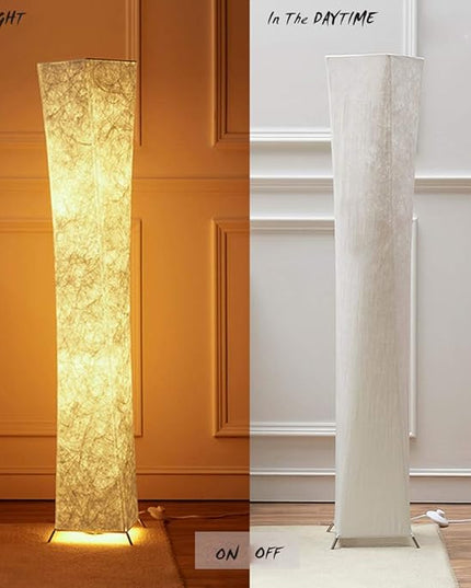 LEONC 52" Inch LED Floor Lamp with Fabric Shade & 2 Bulbs for Bedroom Living Room Warm Atmosphere (Slim Size: 7.8 x 7.8 x 52-Inch) - LeafyLoom