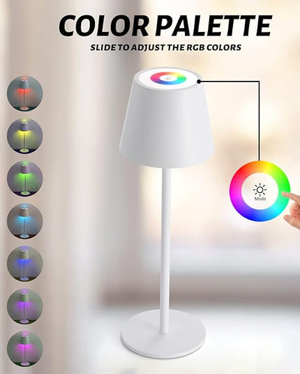 Maksone 2 pack RGB Cordless Table Lamp, 6600mWh Rechargeable Battery Desk Lamp, 3000K Stepless Dimming and Led Color Changing Night Light, IP54 Waterproof Outdoor Portable Lamp for Patio (White) - LeafyLoom