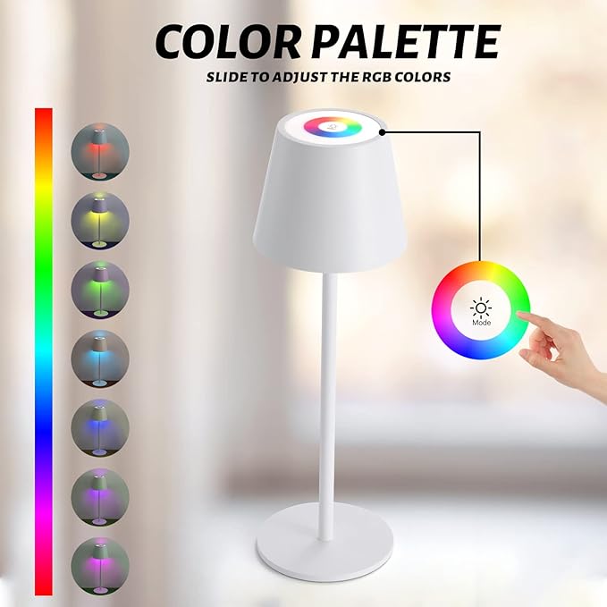Maksone 2 pack RGB Cordless Table Lamp, 6600mWh Rechargeable Battery Desk Lamp, 3000K Stepless Dimming and Led Color Changing Night Light, IP54 Waterproof Outdoor Portable Lamp for Patio (White) - LeafyLoom