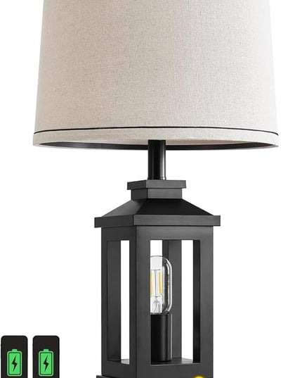 23.75" Retro Farmhouse Black Table Lamp for Living Room Bedroom Nightstand Single Pack Touch Control Bedside Nightlight Vintage Modern Lamp with USB C+A Ports and 2 Light Sources - LeafyLoom