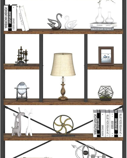LVB Rustic Bookcases and Book Shelves, Metal Wood 6 Tier Bookshelf and Book Rack Storage, Industrial Vertical Display Etagere Book Case 6 Shelf, Vintage Large Book Shelf for Bedroom Living Room, Brown - LeafyLoom