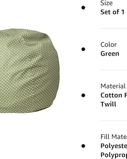 Flash Furniture Dillon Small Bean Bag Chair for Kids and Teens, Foam-Filled Beanbag Chair with Machine Washable Cover, Green Polka Dot - LeafyLoom