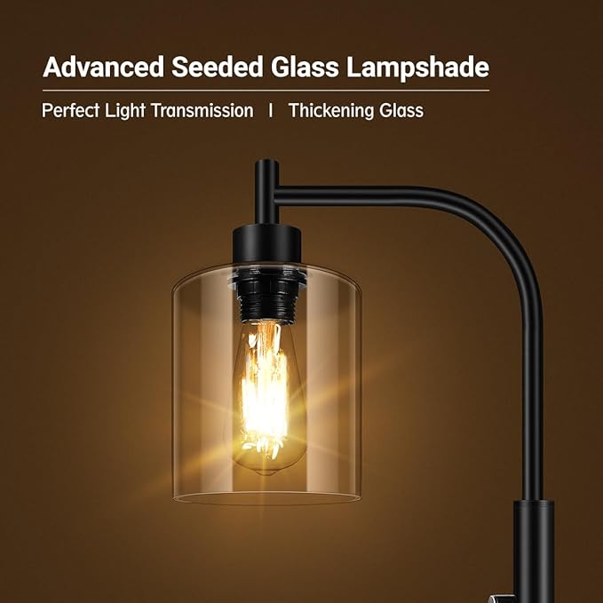 BoostArea Dimmable Floor Lamp, Standing Lamp with Glass Lampshade, 6W LED Bulb Included, Modern Floor Lamp, Industrial Floor Lamp, Bright LED Floor Lamp for Living Room and Bedroom, Office - LeafyLoom