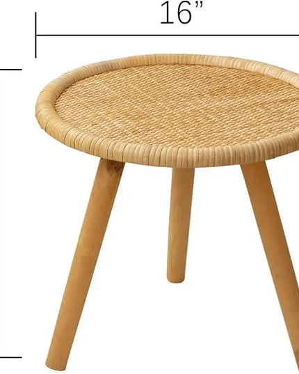 Rattan Round Coffee Table, Boho Circle Side Table End Table for Living Room, Small Mid Century Accent Table for Bedroom Balcony - LeafyLoom