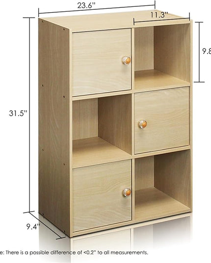 Furinno Pasir 3 Tier Shelf with 3 Door/Round Handle, Steam Beech - LeafyLoom