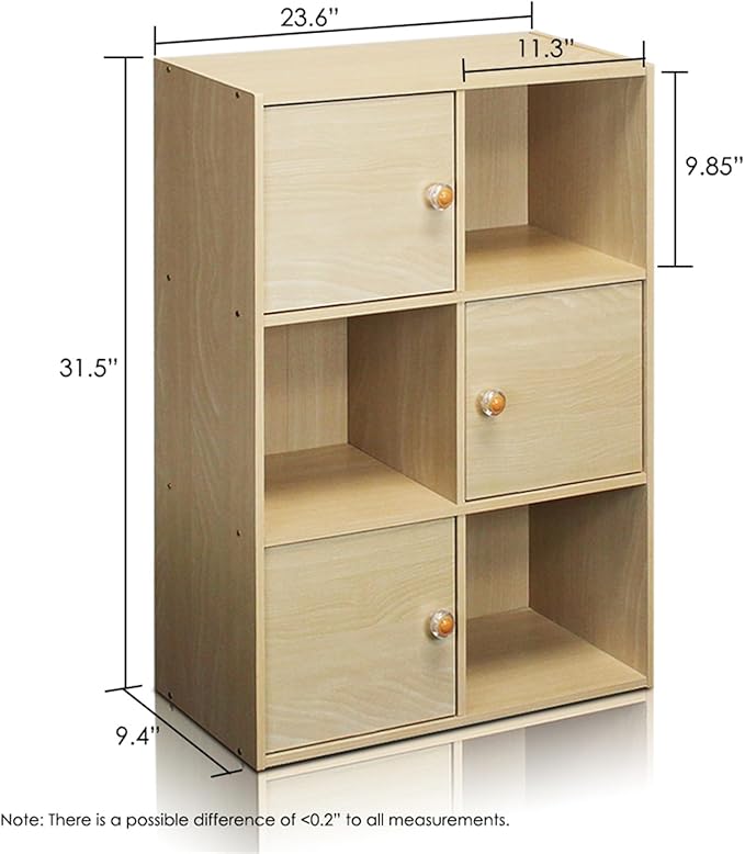 Furinno Pasir 3 Tier Shelf with 3 Door/Round Handle, Steam Beech - LeafyLoom