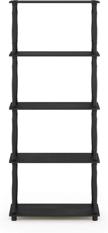 Furinno Turn-N-Tube 5-Tier Multipurpose Shelf / Display Rack / Storage Shelf / Bookshelf, Classic Tubes, Americano/Black - LeafyLoom
