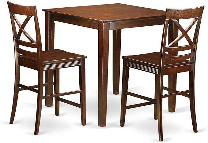 East West Furniture Vernon 3 Piece Counter Height Pub Set for Small Spaces Contains a Square Dining Room Table and 2 Kitchen Chairs, 36x36 Inch, Mahogany - LeafyLoom