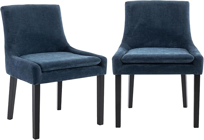 COLAMY Modern Dining Chairs Set of 2, Upholstered Corduroy Accent Side Leisure Chairs with Mid Back and Wood Legs for Living Room/Dining Room-Blue - LeafyLoom