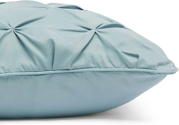 Amazon Basics All-Season Down-Alternative 3 Piece Comforter Bedding Set, King, Spa Blue, Pinch Pleat With Piped Edges - LeafyLoom
