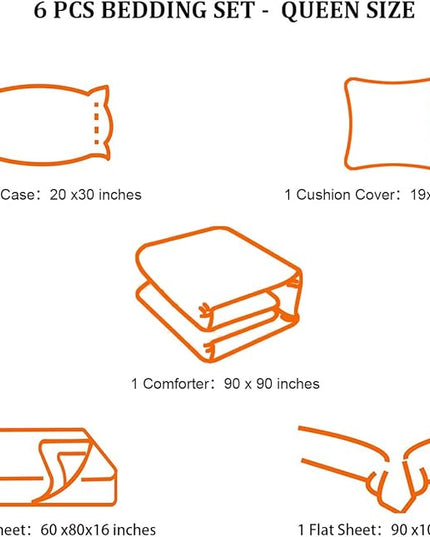 6 Pieces Bed in a Bag for Boys Bedding Sets Queen Size,Gamer Comforter Sets for Boys Kids, Gaming Comforter Set for Boys Room Decor with Flat Sheet,Fitted Sheet,Pillowcase,Cushion Cover - LeafyLoom