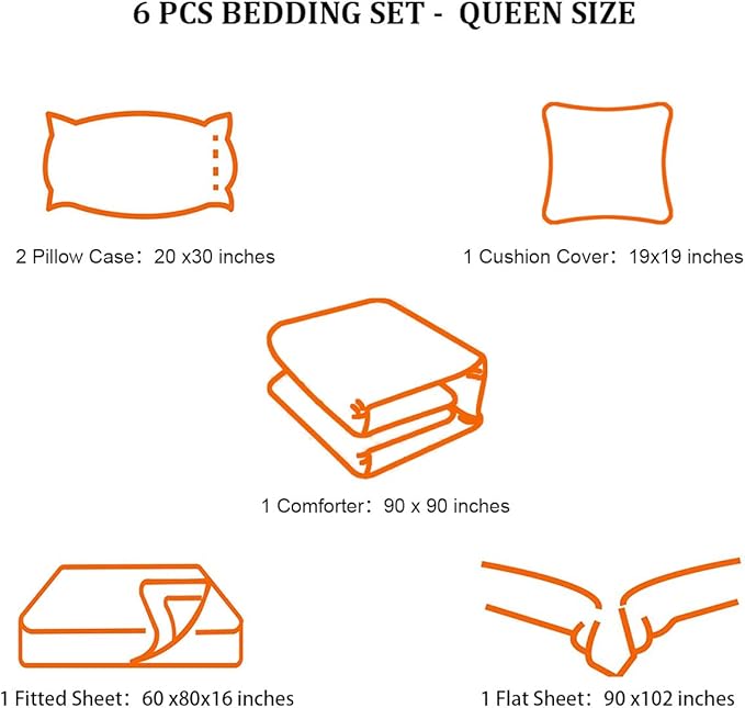 6 Pieces Bed in a Bag for Boys Bedding Sets Queen Size,Gamer Comforter Sets for Boys Kids, Gaming Comforter Set for Boys Room Decor with Flat Sheet,Fitted Sheet,Pillowcase,Cushion Cover - LeafyLoom