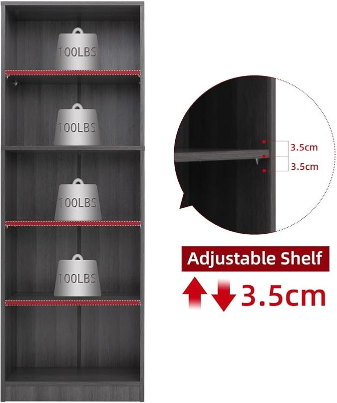5 Shelf Wood Bookcase Freestanding Display Shelf Adjustable Layers Bookshelf for Home Office Library Small Narrow Space (Grey, 5-Layers,24.4W x 11.6D x 68.9H inch) - LeafyLoom