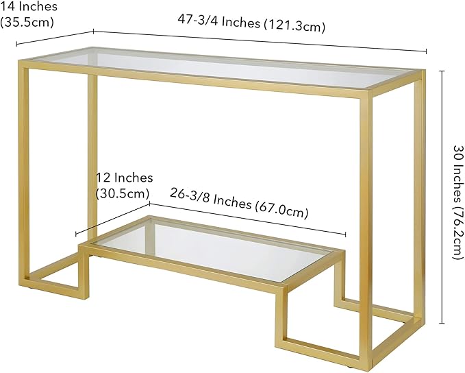 Henn&Hart 47.75" Wide Rectangular Console Table in Brass, Entryway Table, Accent Table for Living Room, Hallway - LeafyLoom