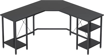 BANTI L Shaped Desk with Shleves, 60" Large Corner Desk with Two Storage, Space Saving, Easy to Assemble, Black - LeafyLoom