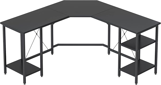 BANTI L Shaped Desk with Shleves, 60" Large Corner Desk with Two Storage, Space Saving, Easy to Assemble, Black - LeafyLoom