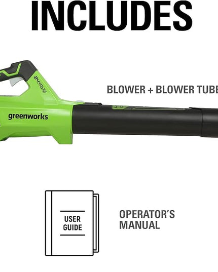Greenworks 24V (110 MPH / 450 CFM / 125+ Compatible Tools) Cordless Brushless Axial Leaf Blower, Tool Only - LeafyLoom