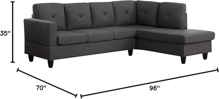 LOVMOR Living Room L-Shape Sectional Sofa with Right Facing Chaise, Linen Upholstered Reversible Corner Couch for Home, Small Space, Apartment, Dark Gray, 96 Inch - LeafyLoom