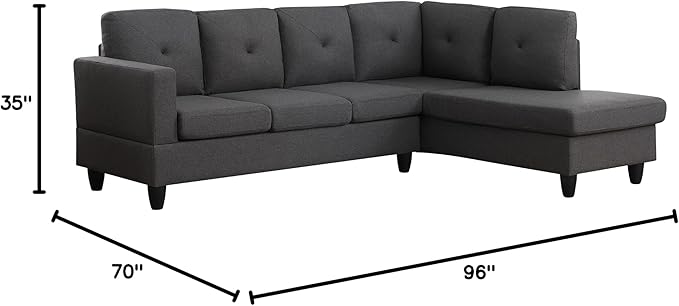 LOVMOR Living Room L-Shape Sectional Sofa with Right Facing Chaise, Linen Upholstered Reversible Corner Couch for Home, Small Space, Apartment, Dark Gray, 96 Inch - LeafyLoom