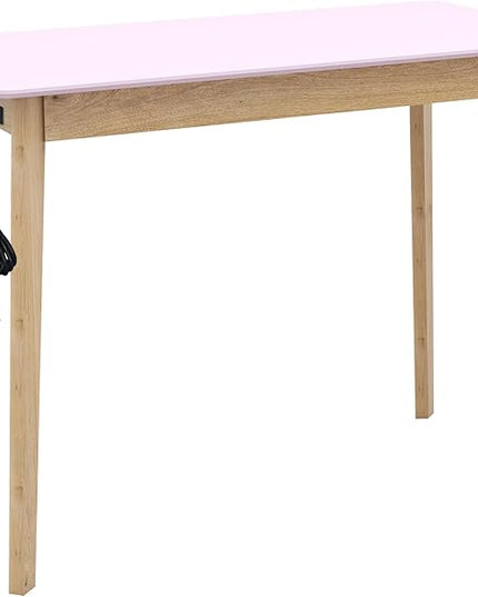 TaoHFE Pink Vanity Table with Rubber Wood Legs Small Spaces Girl Vanity Desk Glossy Pink 39 Inch Makeup Desk with USB Dressing Table No Mirror Computer Desk for Home Modern Vanity Desk for Bedroom - LeafyLoom