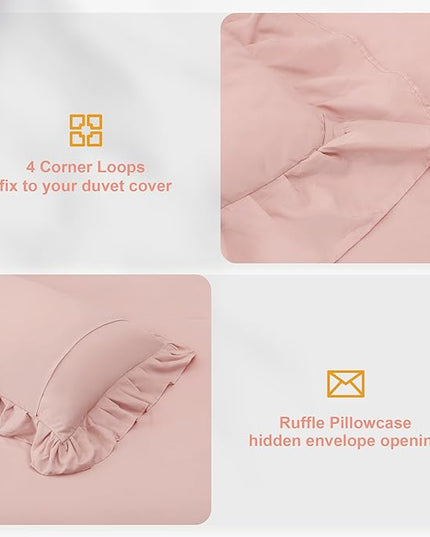 Blush Pink Double Ruffle Comforter Set Full Size (79x90 Inch), 3 Pcs Farmhouse Vintage Comforter Set (1 Ruffled Comforter and 2 Pillowcase), Rustic All Season Down Alternative Bedding Set - LeafyLoom