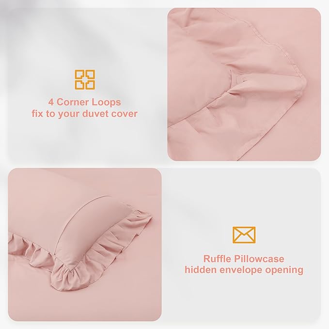 Blush Pink Double Ruffle Comforter Set Twin Size (66x90 Inch), 2 Pcs Farmhouse Vintage Comforter Set (1 Ruffled Comforter and 1 Pillowcase), Rustic All Season Down Alternative Bedding Set - LeafyLoom