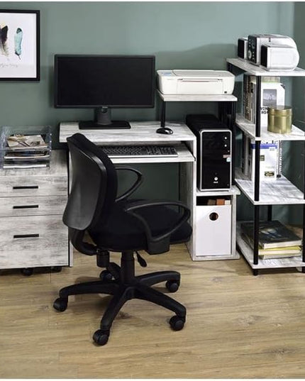 Acme Lyphre Wooden Top Computer Desk in Antique White and Black - LeafyLoom