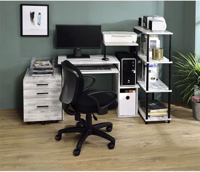 Acme Lyphre Wooden Top Computer Desk in Antique White and Black - LeafyLoom