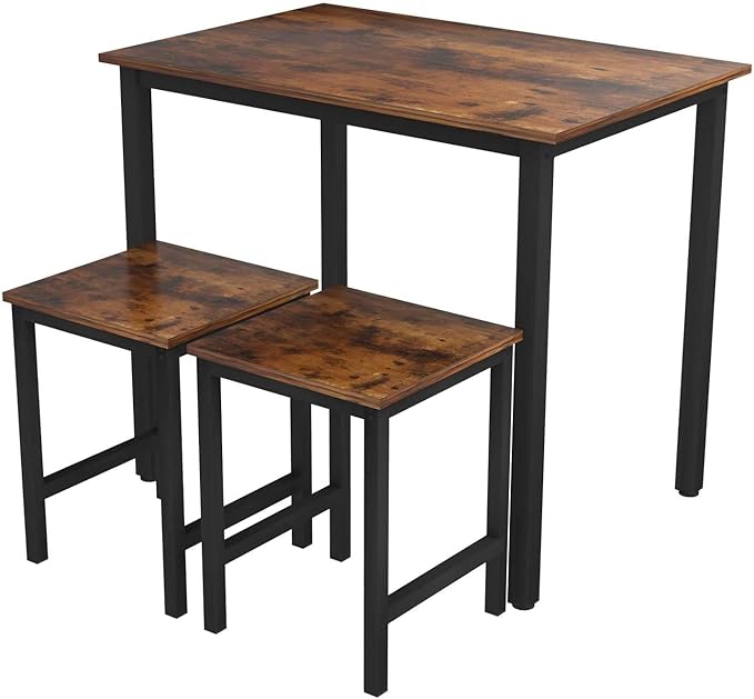DKLGG 3 Pieces Dining Table Set, Space Saving Kitchen Table and Chairs Set for 2, Small Dining Table and Chairs for 2 Perfect for Breakfast Nook, Living Room, Apartment - LeafyLoom