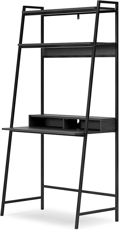 Signature Design by Ashley Yarlow Modern Home Office Writing Desk with Shelf, Black - LeafyLoom