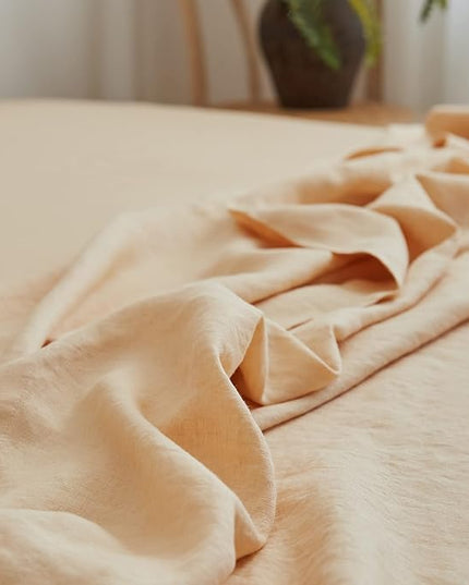 Simple&Opulence 100% Linen Sheet Set Solid Color-4 Pcs Washed French Linen Bed Sheets(1 Flat Sheet,1 Fitted Sheet,2 Pillowcases)-Breathable Bedding Set (Queen, Sand) - LeafyLoom