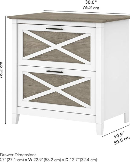 Bush Furniture Key West Lateral File Cabinet, Modern Farmhouse 2 Drawer File Cabinet for Home Office - LeafyLoom