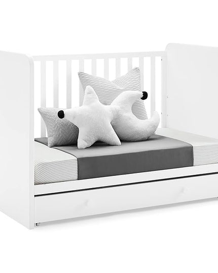 Delta Children babyGap Graham 4-in-1 Convertible Crib with Storage Drawer + Brannan Bear Bookcase with Bins + Brannan Bear Wall Shelf with 4 Hooks, Bianca White (Bundle) - LeafyLoom