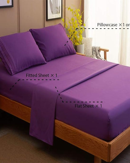 SONORO KATE Bed Sheet Set Super Soft Microfiber 1800 Thread Count Luxury Egyptian Sheets 18-Inch Deep Pocket Wrinkle-3 Piece(Twin Purple) - LeafyLoom