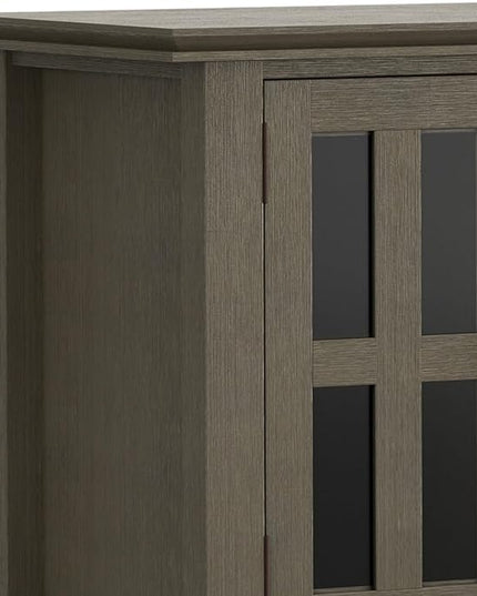 SIMPLIHOME Artisan Solid Wood 72 inch Wide Contemporary TV Media Stand in Farmhouse Grey for TVs up to 80 inches - LeafyLoom