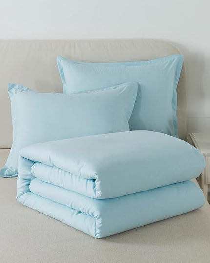 Full Size Baby Blue Comforter Set, Lightweight Down Alternative Soft Boho Bedding Comforter Set, Breathable Fluffy Microfiber Skin-Friendly Comforter for All Seasons - LeafyLoom