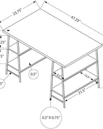 Monarch Specialties 7526 Computer Desk, Home Office, Laptop, Storage Shelves, 48" L, Work, Metal, Laminate, Black, Contemporary, Modern Desk-48 L Grey Stone-Look, 47.25" L x 23.75" W x 30" H - LeafyLoom