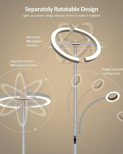 FIMEI Split Floor Lamp with Reading Light, Modern Bright LED Rotatable Standing Lamp with Stepless Dimming and 3000K-6000K Color for Living Room Bedroom Office, Touch and Remote Control, Gray - LeafyLoom