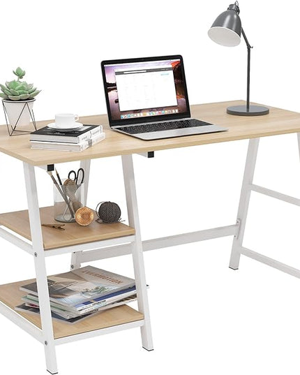 SogesHome Computer Desk 47inches Trestle Desk PC Desk with Shelf Office Desk Workstation for Home Office Use Writing Table,Maple - LeafyLoom
