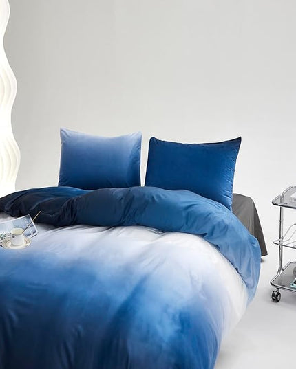Wellboo Gradient Blue Velvet Comforter Full Fluffy Blue White Bedding Comforters Women Men Ocean Sea Blue Velvet Quilts Modern White and Sky Blue Gradient Flannel Bed Abstract Art Watercolor Comforter - LeafyLoom