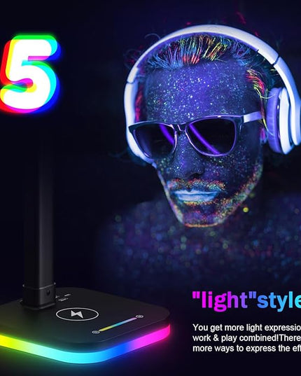 Black Desk Lamp for Office Gaming,Double Head Light for Home＆Office，Adjustable Light Mode and Brightness，Adjustable Height＆Angle in Metal Polwith Wireless Charger＆2 USB and 1 Type-c Ports - LeafyLoom