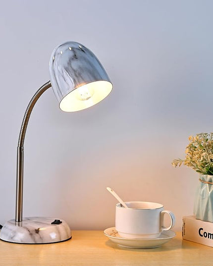 Eye-Caring Marble Table Lamp of Simple Designs Home E26Led Screw Basic Metal Desk Lamp with Flexible Gooseneck Hose Neck Study Lamp for Bedroom Office Living Room Convenient On/Off Switch - LeafyLoom