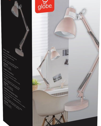 Globe Electric 52028 28" Swing Arm Desk Lamp, Matte Rose, Matte White Accents, On/Off Rotary Switch, Partially Adjustable Swing Arm, Home Office Accessories, Lamp for Bedroom, Home Improvement - LeafyLoom