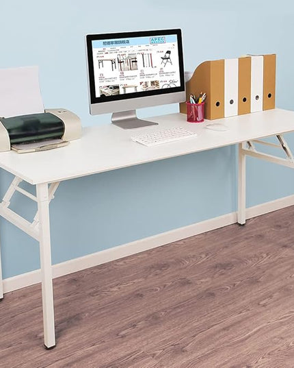 SDHYL 62 inches No Assembly Foldable Computer Desk for Home Office Workstation, Study and Writing, White - LeafyLoom